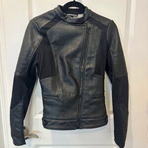 Moto style faux leather black jacket asymmetrical zipper S